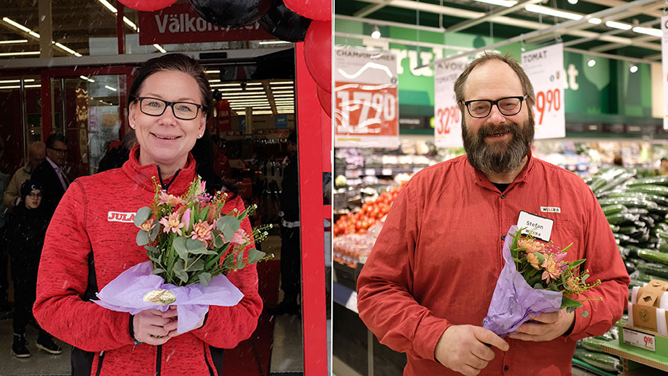 Viveka Jonsson, butikschef på Jula och Stefan Holmqvist, butikschef på Willys.
