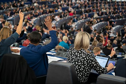 Europaparlamentet under en omröstning i plenum